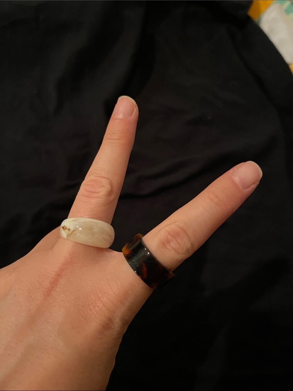 Handcrafted Resin Ring Set - Cream & Tortoiseshell